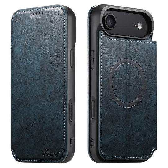 For iPhone 17 AIr Suteni J05 Leather Magnetic MagSafe Phone Case(Blue)