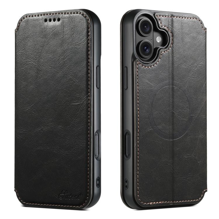 For iPhone 17 Suteni J05 Leather Magnetic MagSafe Phone Case(Black) - iPhone 17 Cases by Suteni | Online Shopping UK | buy2fix