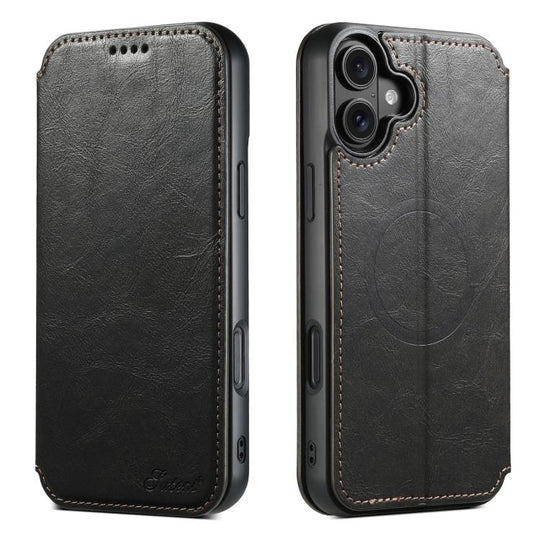For iPhone 17 Suteni J05 Leather Magnetic MagSafe Phone Case(Black)