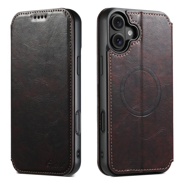 For iPhone 17 Suteni J05 Leather Magnetic MagSafe Phone Case(Brown) - iPhone 17 Cases by Suteni | Online Shopping UK | buy2fix