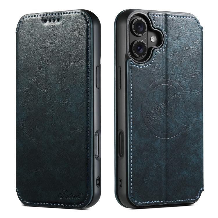 For iPhone 17 Suteni J05 Leather Magnetic MagSafe Phone Case(Blue) - iPhone 17 Cases by Suteni | Online Shopping UK | buy2fix
