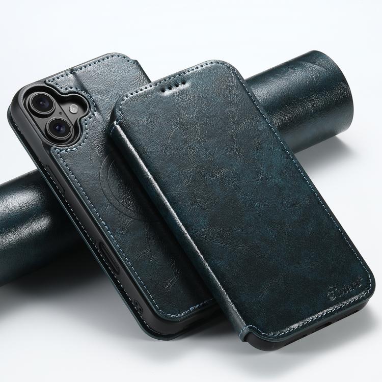 For iPhone 17 Suteni J05 Leather Magnetic MagSafe Phone Case(Blue) - iPhone 17 Cases by Suteni | Online Shopping UK | buy2fix