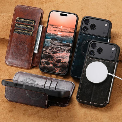 For iPhone 15 Suteni J05 Leather Magnetic MagSafe Phone Case(Brown) by Suteni