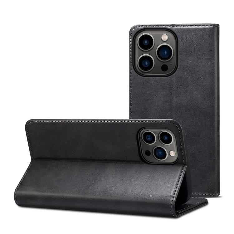 For iPhone 15 Pro Suteni Calf Texture Horizontal Flip Leather Phone Case(Black) - iPhone 15 Pro Cases by Suteni | Online Shopping UK | buy2fix