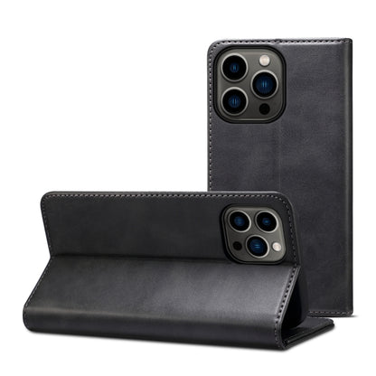 For iPhone 15 Pro Suteni Calf Texture Horizontal Flip Leather Phone Case(Black) - iPhone 15 Pro Cases by Suteni | Online Shopping UK | buy2fix