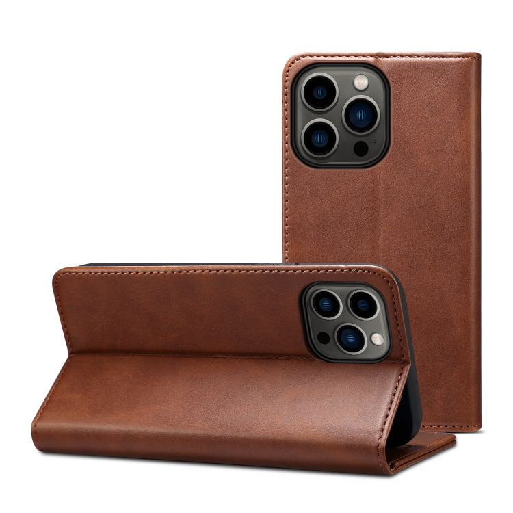 For iPhone 15 Pro Suteni Calf Texture Horizontal Flip Leather Phone Case(Brown) - iPhone 15 Pro Cases by Suteni | Online Shopping UK | buy2fix