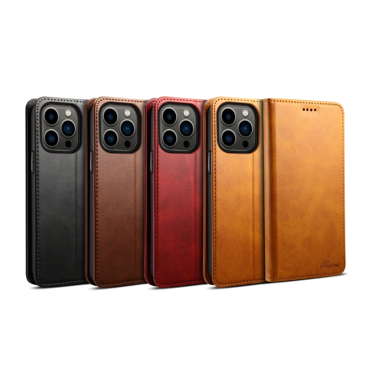 For iPhone 15 Pro Suteni Calf Texture Horizontal Flip Leather Phone Case(Brown) - iPhone 15 Pro Cases by Suteni | Online Shopping UK | buy2fix
