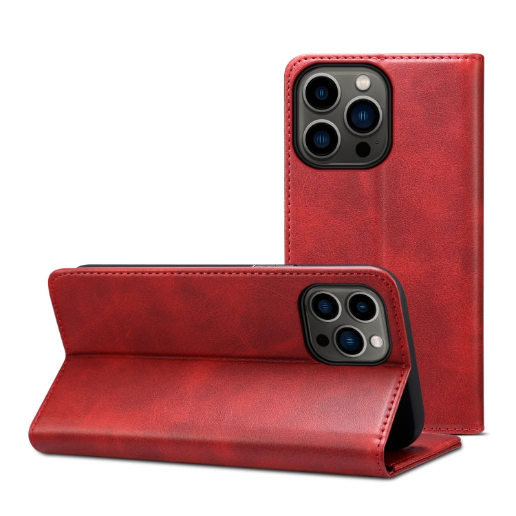 For iPhone 15 Pro Suteni Calf Texture Horizontal Flip Leather Phone Case(Red) - iPhone 15 Pro Cases by Suteni | Online Shopping UK | buy2fix