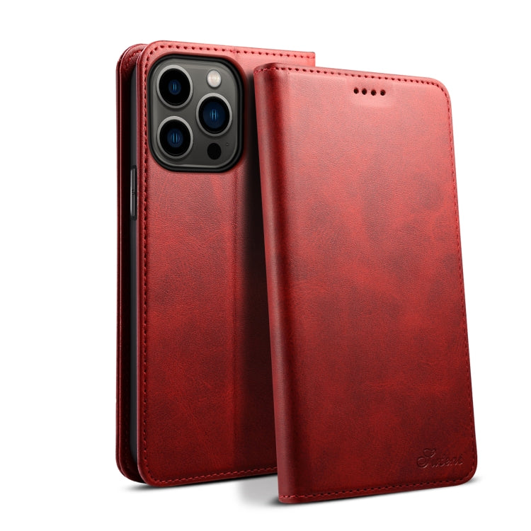 For iPhone 15 Pro Suteni Calf Texture Horizontal Flip Leather Phone Case(Red) - iPhone 15 Pro Cases by Suteni | Online Shopping UK | buy2fix