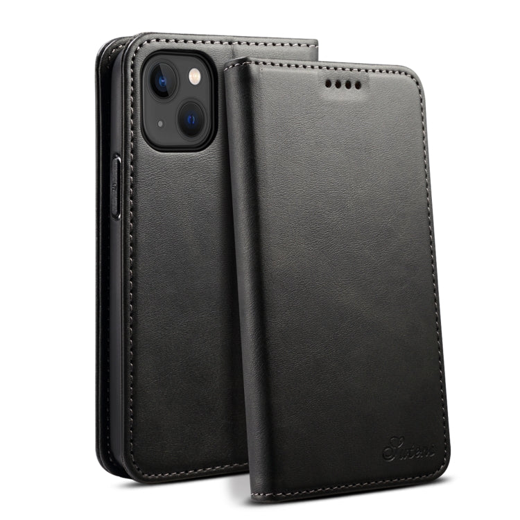 For iPhone 15 Plus Suteni Calf Texture Horizontal Flip Leather Phone Case(Black) - iPhone 15 Plus Cases by Suteni | Online Shopping UK | buy2fix