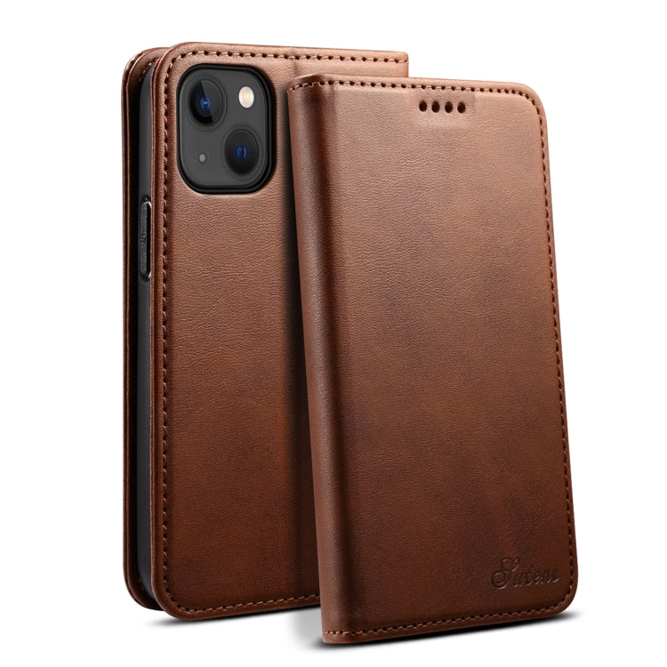 For iPhone 15 Plus Suteni Calf Texture Horizontal Flip Leather Phone Case(Brown) - iPhone 15 Plus Cases by Suteni | Online Shopping UK | buy2fix