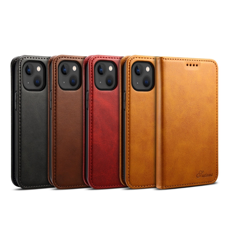 For iPhone 15 Plus Suteni Calf Texture Horizontal Flip Leather Phone Case(Red) - iPhone 15 Plus Cases by Suteni | Online Shopping UK | buy2fix