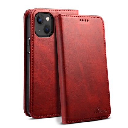 For iPhone 15 Plus Suteni Calf Texture Horizontal Flip Leather Phone Case(Red) - iPhone 15 Plus Cases by Suteni | Online Shopping UK | buy2fix