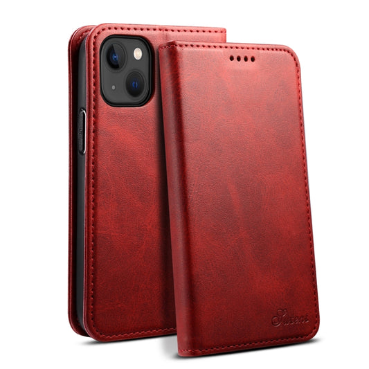 For iPhone 15 Plus Suteni Calf Texture Horizontal Flip Leather Phone Case(Red) - iPhone 15 Plus Cases by Suteni | Online Shopping UK | buy2fix