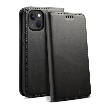 For iPhone 15 Suteni Calf Texture Horizontal Flip Leather Phone Case(Black) - iPhone 15 Cases by Suteni | Online Shopping UK | buy2fix