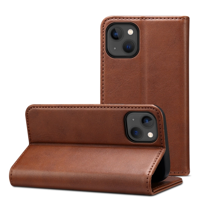 For iPhone 15 Suteni Calf Texture Horizontal Flip Leather Phone Case(Brown) - iPhone 15 Cases by Suteni | Online Shopping UK | buy2fix