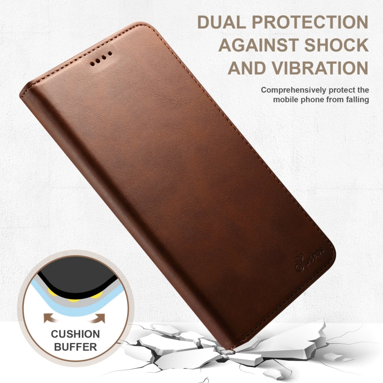 For iPhone 16 Suteni Calf Texture Horizontal Flip Leather Phone Case(Brown) by Suteni
