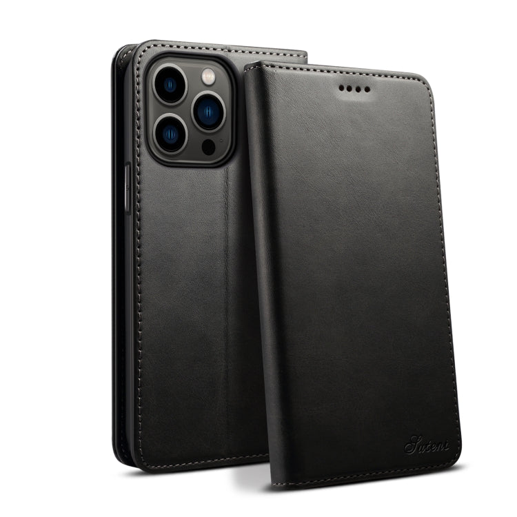 For iPhone 16 Pro Suteni Calf Texture Horizontal Flip Leather Phone Case(Black) by Suteni