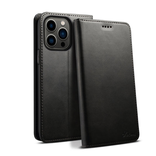 For iPhone 16 Pro Suteni Calf Texture Horizontal Flip Leather Phone Case(Black) by Suteni