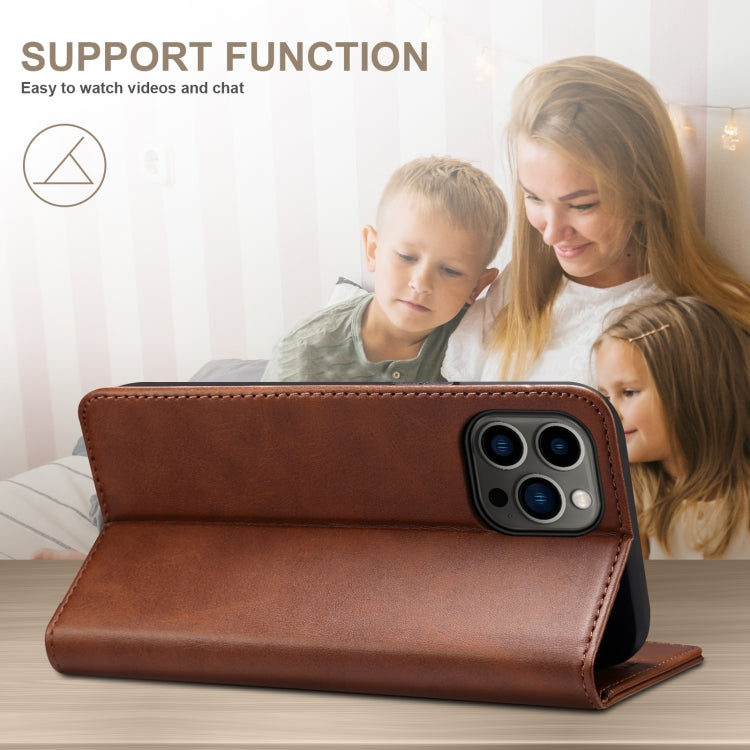 For iPhone 16 Pro Suteni Calf Texture Horizontal Flip Leather Phone Case(Brown) by Suteni
