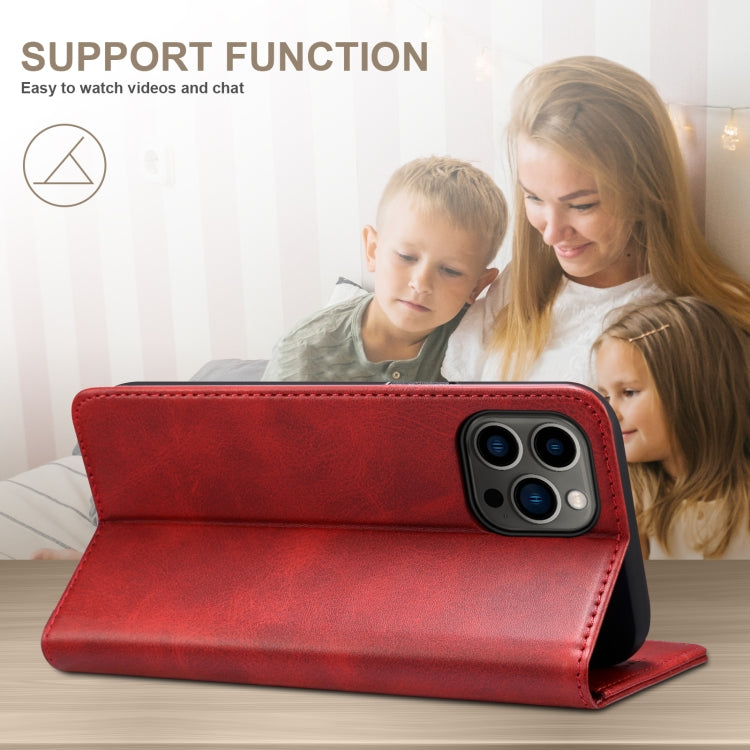 For iPhone 16 Pro Suteni Calf Texture Horizontal Flip Leather Phone Case(Red) by Suteni