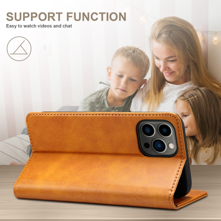 For iPhone 16 Pro Suteni Calf Texture Horizontal Flip Leather Phone Case(Khaki) by Suteni