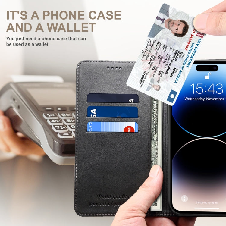 For iPhone 16 Plus Suteni Calf Texture Horizontal Flip Leather Phone Case(Black) by Suteni