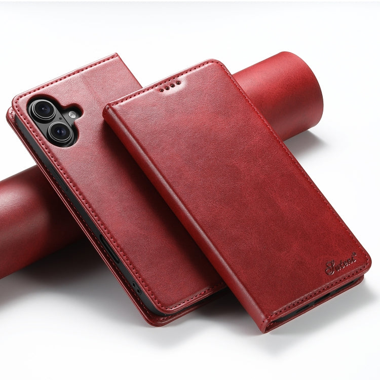 For iPhone 16 Plus Suteni Calf Texture Horizontal Flip Leather Phone Case(Red) by Suteni