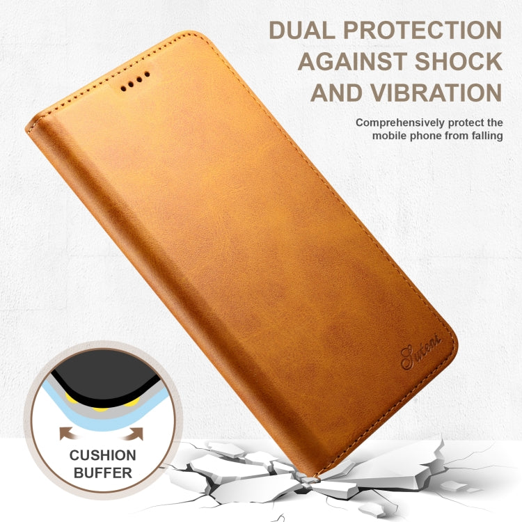 For iPhone 16 Plus Suteni Calf Texture Horizontal Flip Leather Phone Case(Khaki) by Suteni