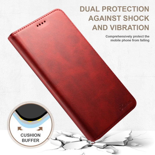 For iPhone 16 Pro Max Suteni Calf Texture Horizontal Flip Leather Phone Case(Red) by Suteni