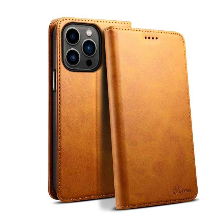 For iPhone 16 Pro Max Suteni Calf Texture Horizontal Flip Leather Phone Case(Khaki) by Suteni
