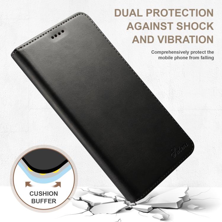 For iPhone 16e Suteni Calf Texture Horizontal Flip Leather Phone Case(Black) - iPhone 16e Cases by Suteni | Online Shopping UK | buy2fix