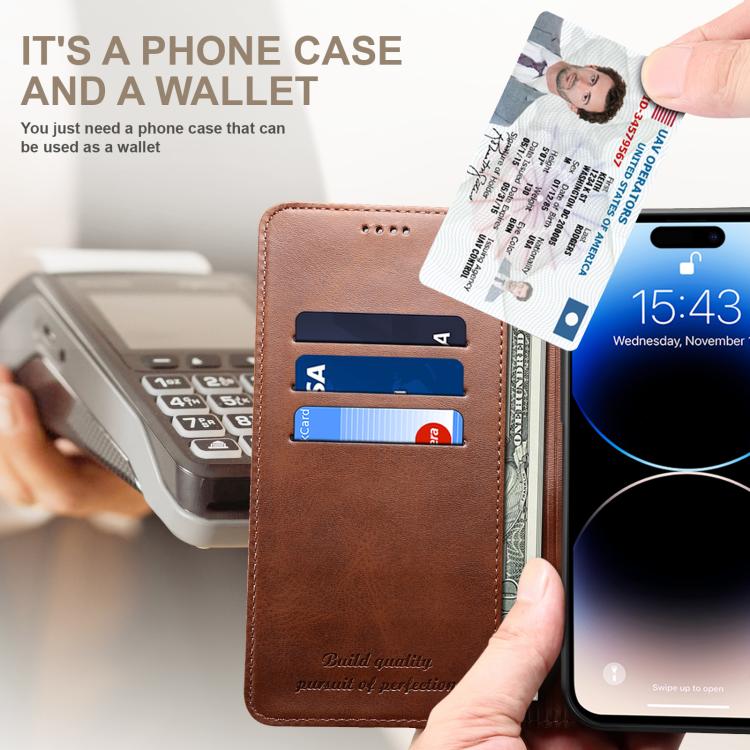 For iPhone 16e Suteni Calf Texture Horizontal Flip Leather Phone Case(Brown) - iPhone 16e Cases by Suteni | Online Shopping UK | buy2fix