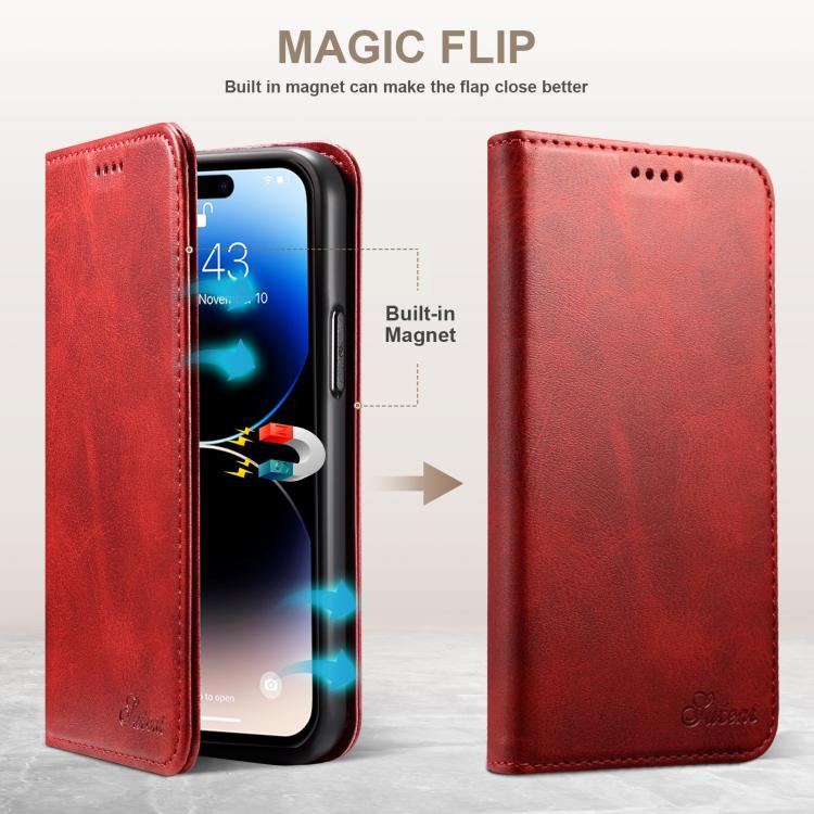 For iPhone 16e Suteni Calf Texture Horizontal Flip Leather Phone Case(Red) - iPhone 16e Cases by Suteni | Online Shopping UK | buy2fix