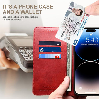 For iPhone 16e Suteni Calf Texture Horizontal Flip Leather Phone Case(Red) - iPhone 16e Cases by Suteni | Online Shopping UK | buy2fix