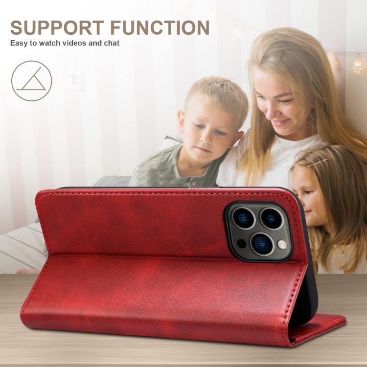 For iPhone 16e Suteni Calf Texture Horizontal Flip Leather Phone Case(Red) - iPhone 16e Cases by Suteni | Online Shopping UK | buy2fix