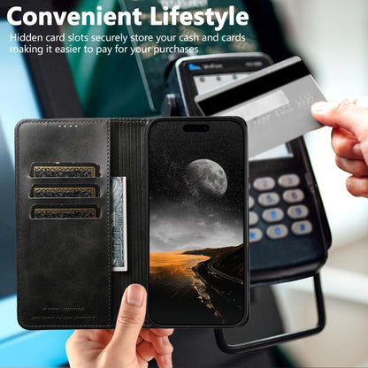 For iPhone 17 Pro Max Suteni Calf Texture Horizontal Flip Leather Phone Case(Black) - iPhone 17 Pro Max Cases by Suteni | Online Shopping UK | buy2fix