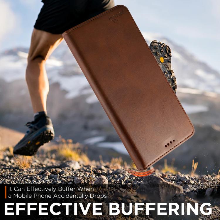 For iPhone 17 Pro Max Suteni Calf Texture Horizontal Flip Leather Phone Case(Brown) - iPhone 17 Pro Max Cases by Suteni | Online Shopping UK | buy2fix