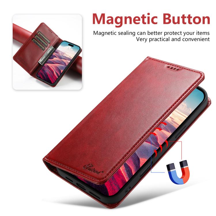For iPhone 17 Pro Max Suteni Calf Texture Horizontal Flip Leather Phone Case(Red) - iPhone 17 Pro Max Cases by Suteni | Online Shopping UK | buy2fix