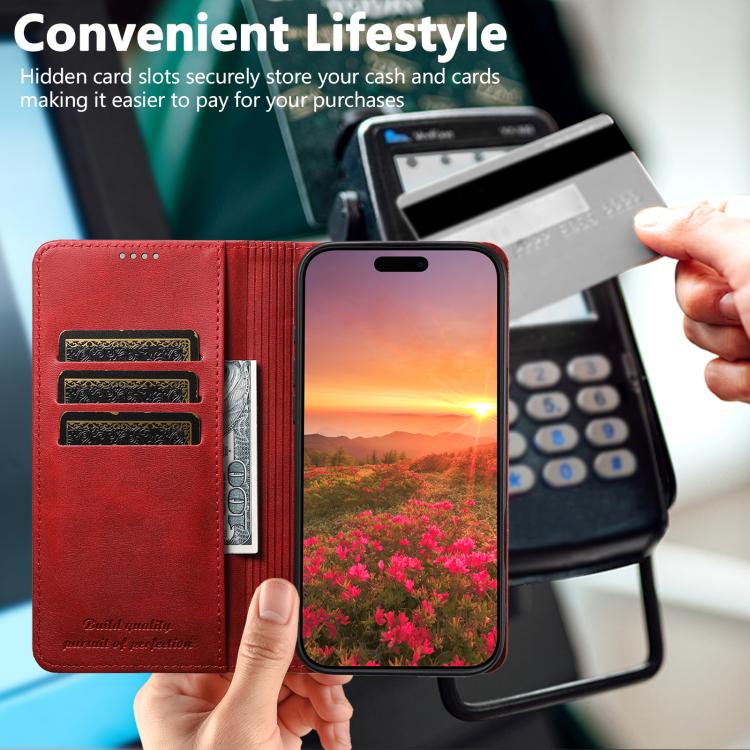 For iPhone 17 Pro Max Suteni Calf Texture Horizontal Flip Leather Phone Case(Red) - iPhone 17 Pro Max Cases by Suteni | Online Shopping UK | buy2fix