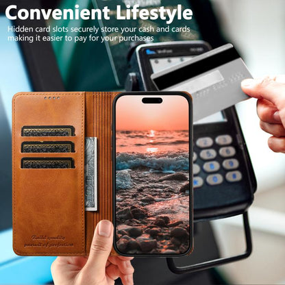 For iPhone 17 Pro Max Suteni Calf Texture Horizontal Flip Leather Phone Case(Khaki) - iPhone 17 Pro Max Cases by Suteni | Online Shopping UK | buy2fix