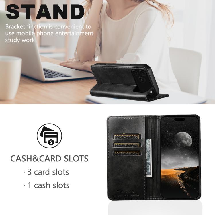 For iPhone 17 Pro Suteni Calf Texture Horizontal Flip Leather Phone Case(Black) - iPhone 17 Pro Cases by Suteni | Online Shopping UK | buy2fix