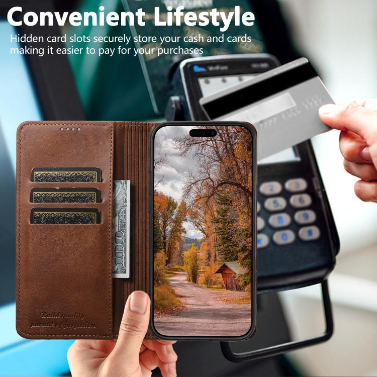 For iPhone 17 Pro Suteni Calf Texture Horizontal Flip Leather Phone Case(Brown) - iPhone 17 Pro Cases by Suteni | Online Shopping UK | buy2fix
