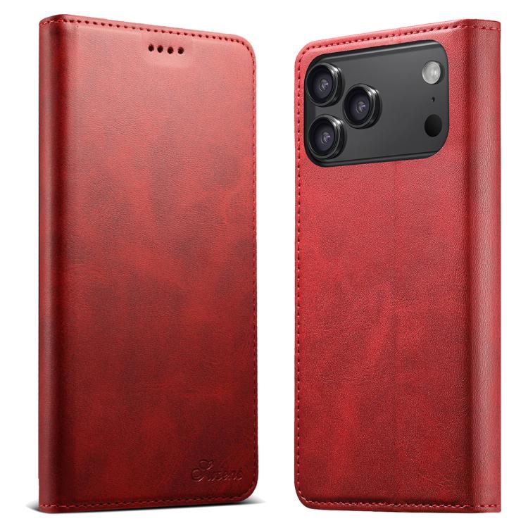 For iPhone 17 Pro Suteni Calf Texture Horizontal Flip Leather Phone Case(Red) - iPhone 17 Pro Cases by Suteni | Online Shopping UK | buy2fix