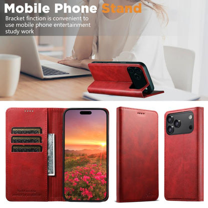 For iPhone 17 Pro Suteni Calf Texture Horizontal Flip Leather Phone Case(Red) - iPhone 17 Pro Cases by Suteni | Online Shopping UK | buy2fix