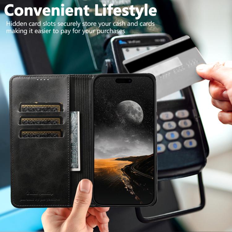 For iPhone 17 Air Suteni Calf Texture Horizontal Flip Leather Phone Case(Black) - iPhone 17 Air Cases by Suteni | Online Shopping UK | buy2fix