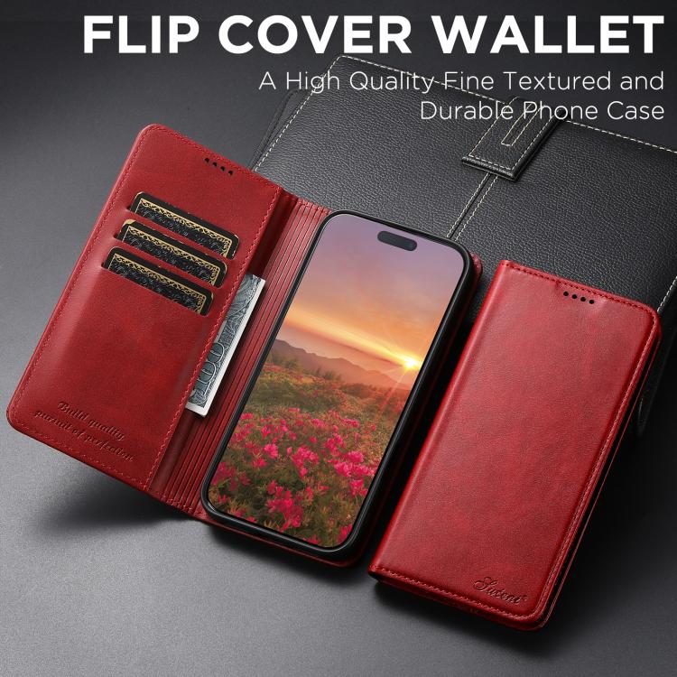 For iPhone 17 Air Suteni Calf Texture Horizontal Flip Leather Phone Case(Red) - iPhone 17 Air Cases by Suteni | Online Shopping UK | buy2fix