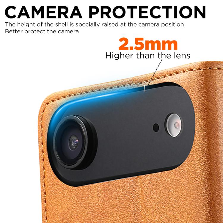 For iPhone 17 Air Suteni Calf Texture Horizontal Flip Leather Phone Case(Khaki) - iPhone 17 Air Cases by Suteni | Online Shopping UK | buy2fix