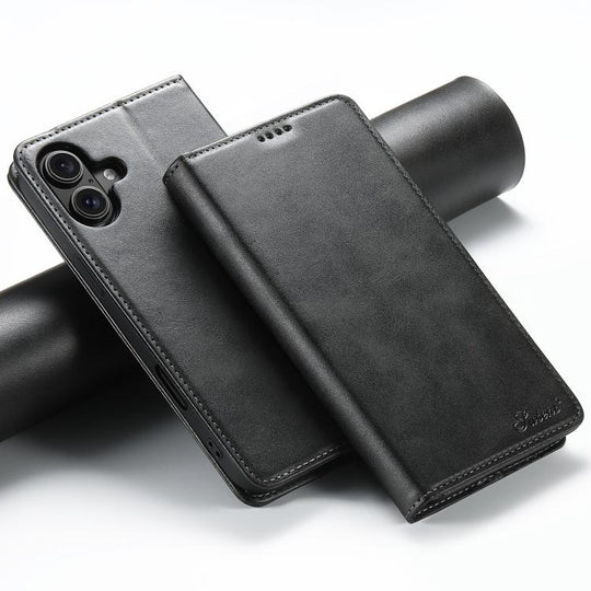 For iPhone 17 Suteni Calf Texture Horizontal Flip Leather Phone Case(Black)