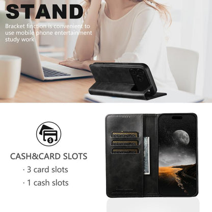 For iPhone 17 Suteni Calf Texture Horizontal Flip Leather Phone Case(Black) - iPhone 17 Cases by Suteni | Online Shopping UK | buy2fix